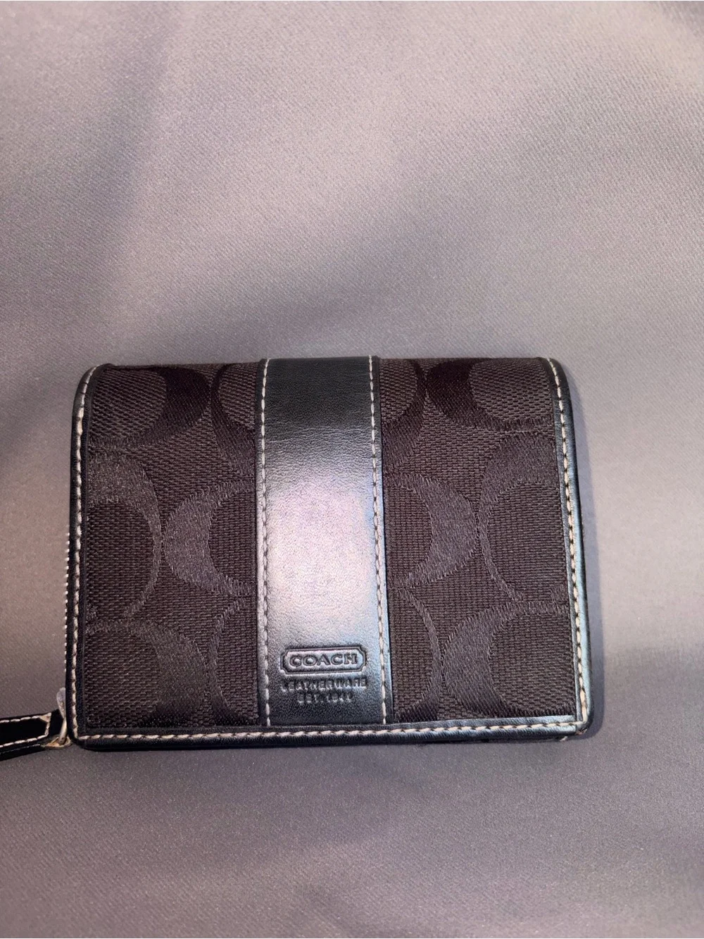 Men Coach Black Signature Canvas Zip Bifold Wallet